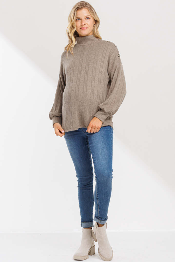 Mocha Turtle Neck Maternity Sweater Knit Top