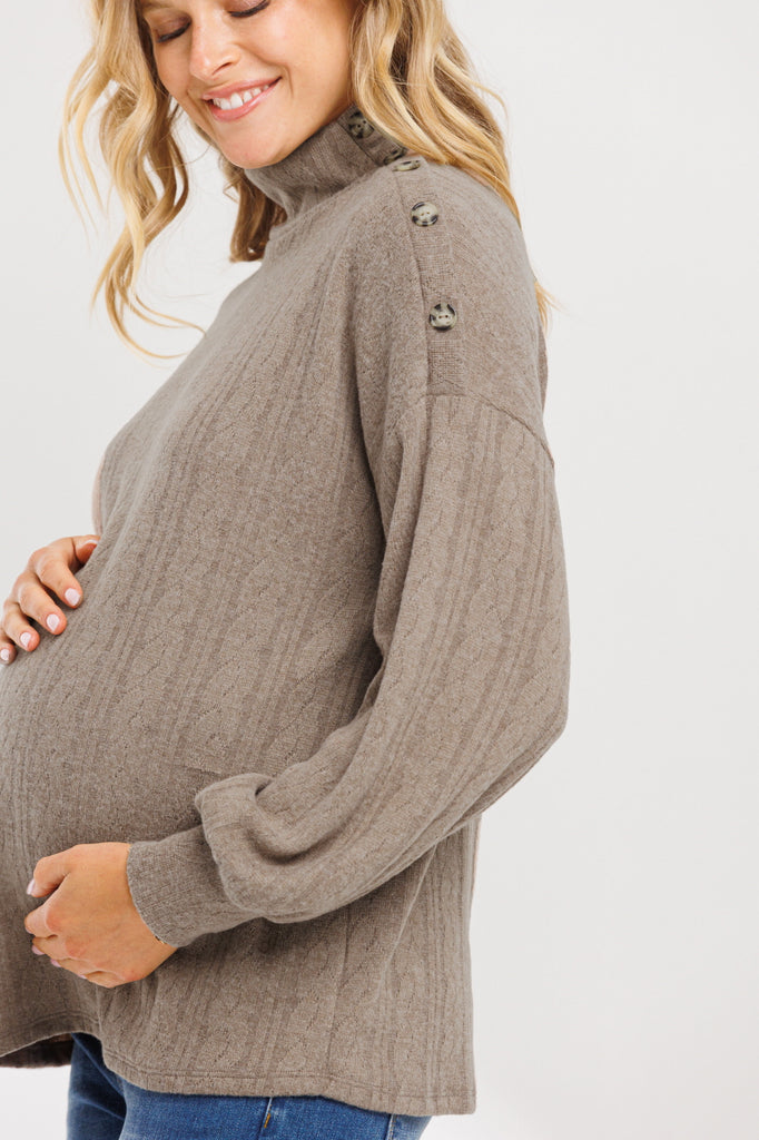 Mocha Turtle Neck Maternity Sweater Knit Top