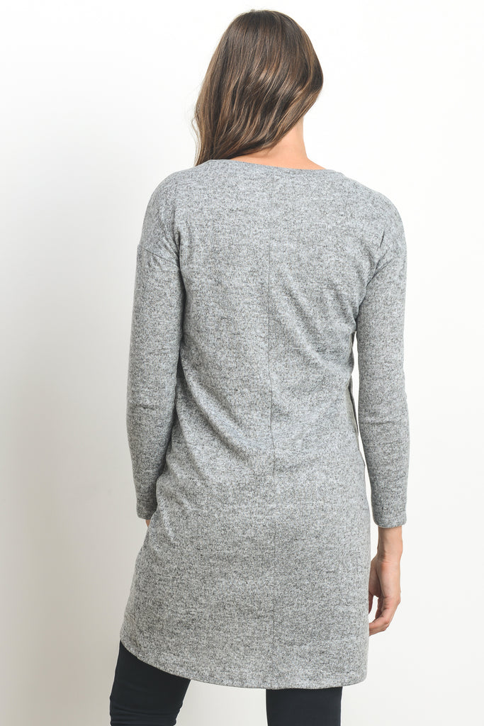Heather Grey/Ivory Long Sleeve Maternity & Nursing Sweater Tunic