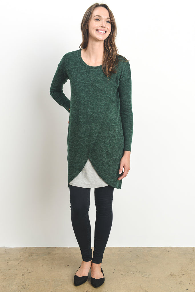 Green/Grey Long Sleeve Maternity & Nursing Sweater Tunic