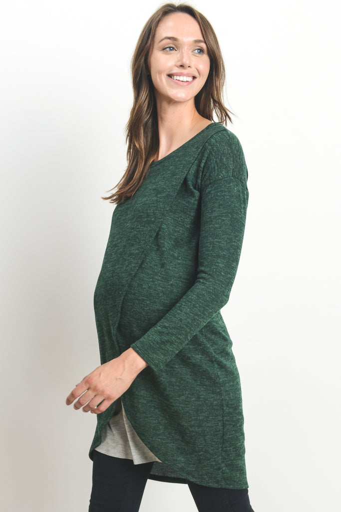 Green/Grey Long Sleeve Maternity & Nursing Sweater Tunic