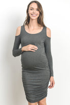 Charcoal Solid Cold Shoulder Bodycon Maternity Dress