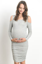 Heather Grey Solid Cold Shoulder Bodycon Maternity Dress