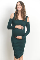 Hunter Green Solid Cold Shoulder Bodycon Maternity Dress