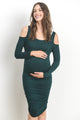Hunter Green Solid Cold Shoulder Bodycon Maternity Dress