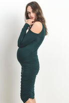 Hunter Green Solid Cold Shoulder Bodycon Maternity Dress