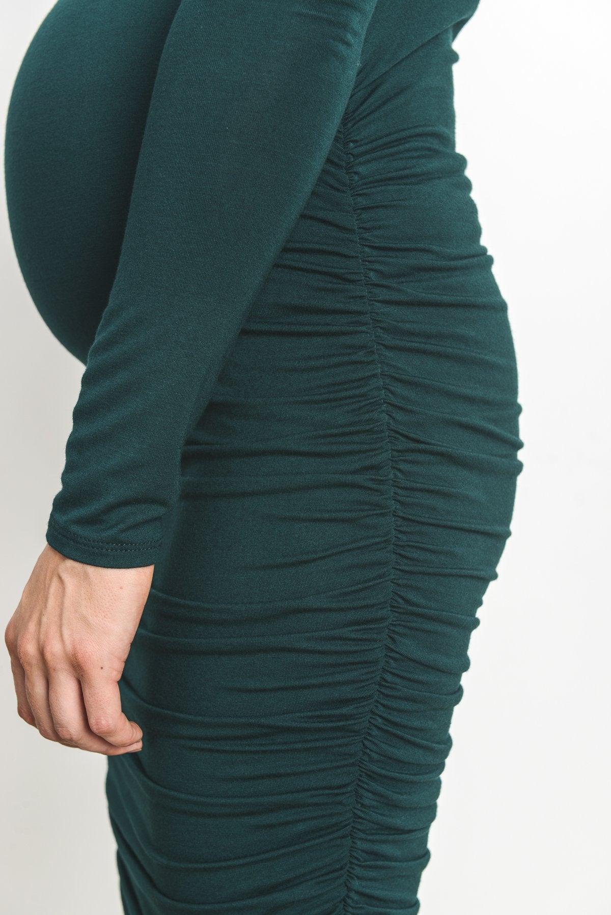 Hunter Green Solid Cold Shoulder Bodycon Maternity Dress