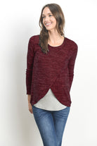 Burgundy/Grey Tulip Hem Long Sleeve Maternity & Nursing Top