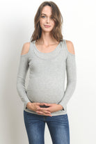 Heather Grey Solid Open Cold Shoulder Maternity/Nursing Top