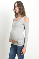 Heather Grey Solid Open Cold Shoulder Maternity/Nursing Top
