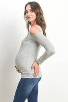 Heather Grey Solid Open Cold Shoulder Maternity/Nursing Top