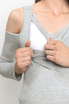 Heather Grey Solid Open Cold Shoulder Maternity/Nursing Top