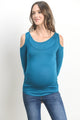 Teal Solid Open Cold Shoulder Maternity/Nursing Top