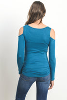 Teal Solid Open Cold Shoulder Maternity/Nursing Top