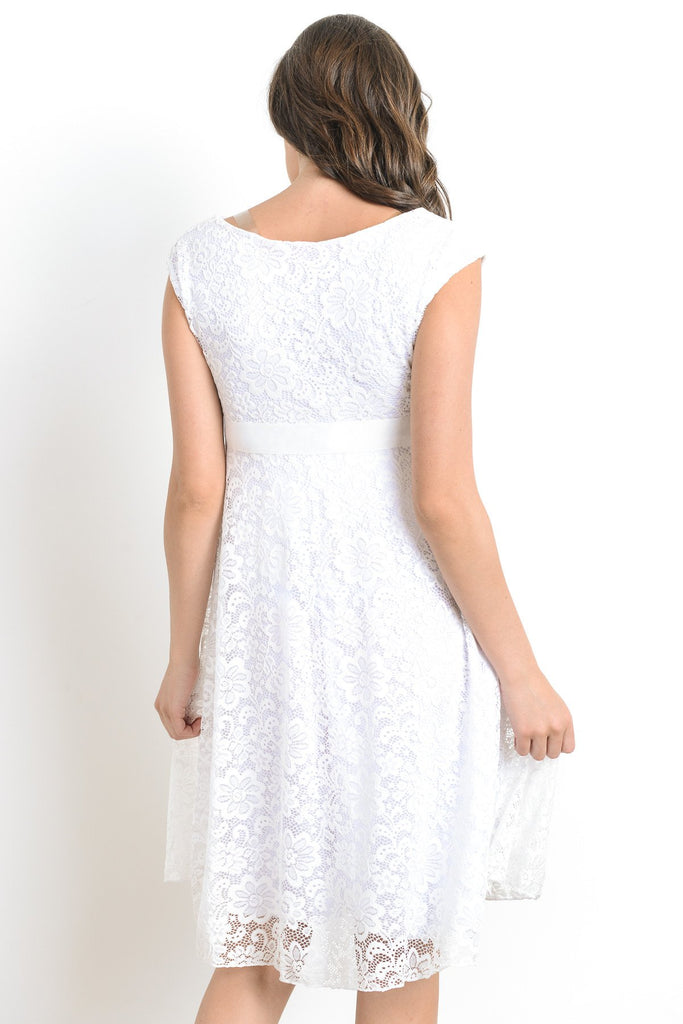 White Libby Lace Cap Sleeve Maternity Dress