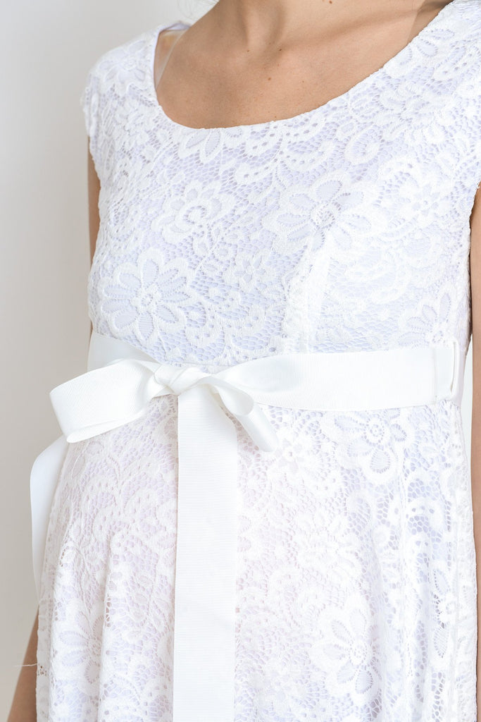 White Libby Lace Cap Sleeve Maternity Dress