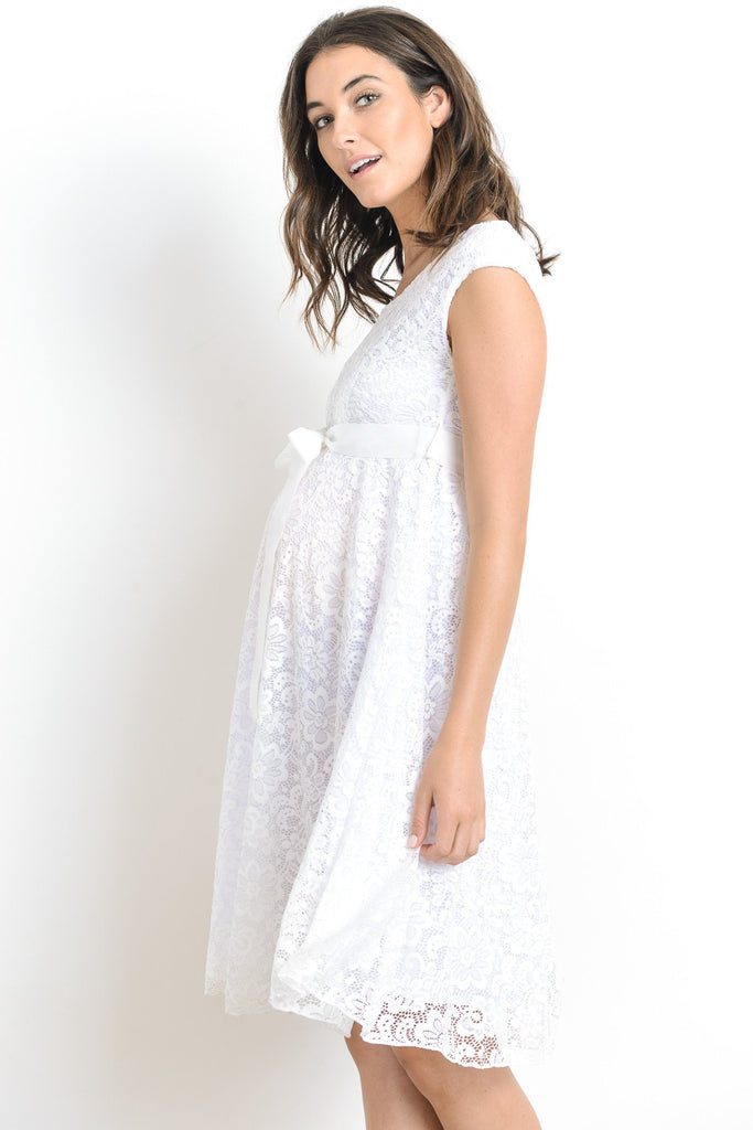 White Libby Lace Cap Sleeve Maternity Dress